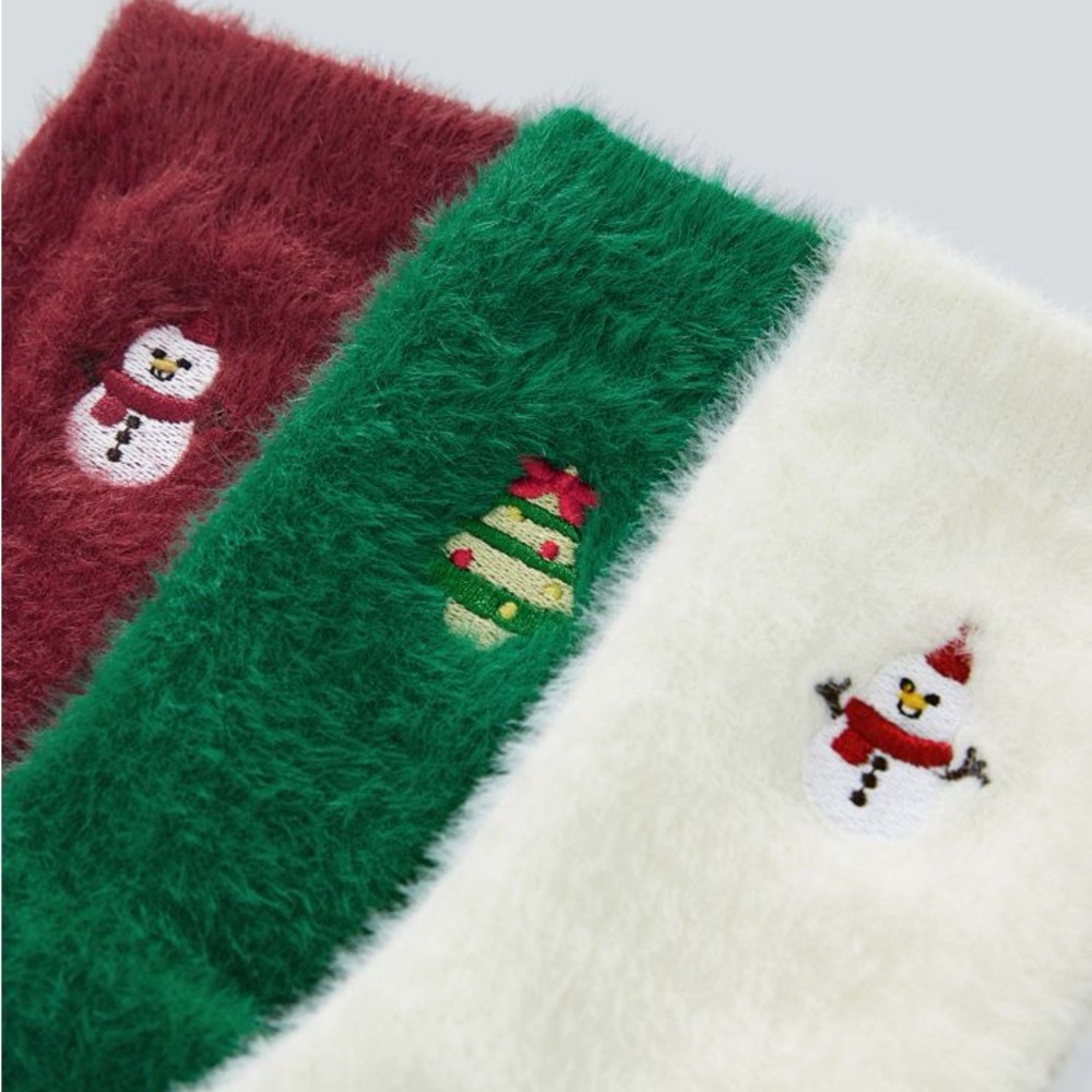 Limited Edition HALARA Fuzzy Socks - Burgundy, Green, and Cream